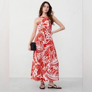 NWT Banana Republic Floral Red and White Halter Maxi Dress, XS